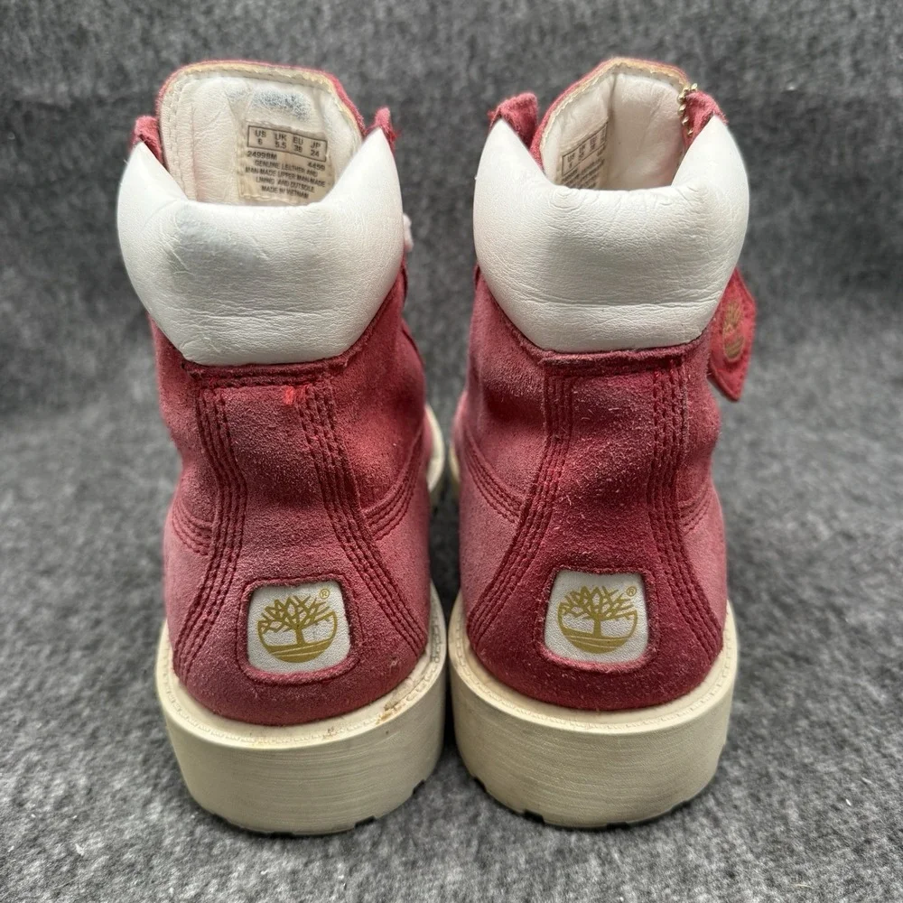 Timberland 6 Inch Boot 24998M Womens 6 UK 5.5 Dark Rose Pink Suede White Used